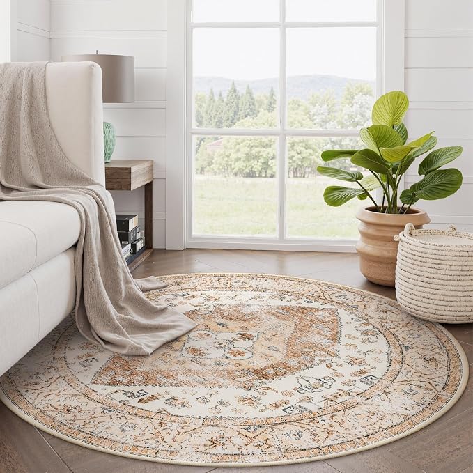 Lahome Boho Round Rugs - 4Ft Washable Non-Slip Small Round Area Rug Throw - Image 7