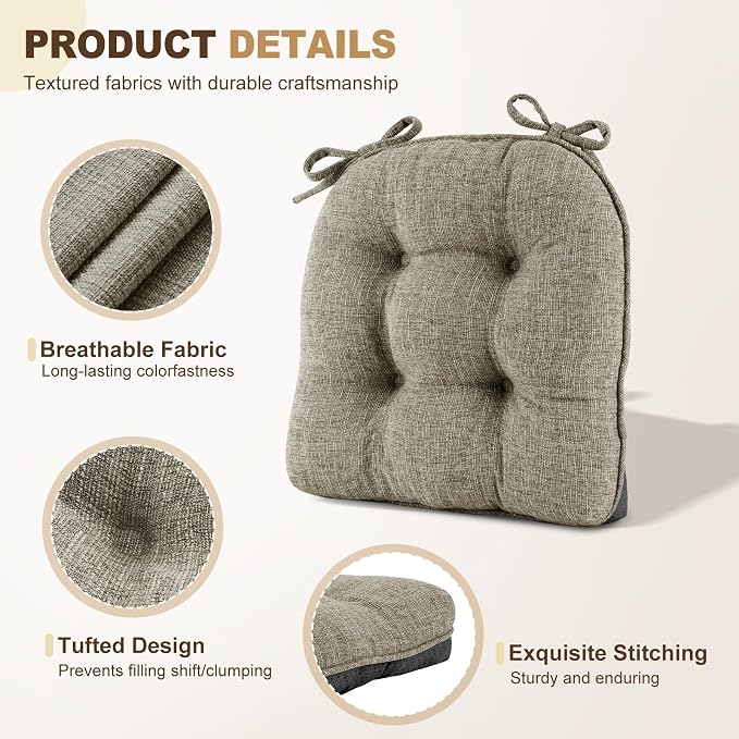 downluxe Indoor Chair Cushions for Dining Chairs, Tufted Overstuffed Textured - Image 5
