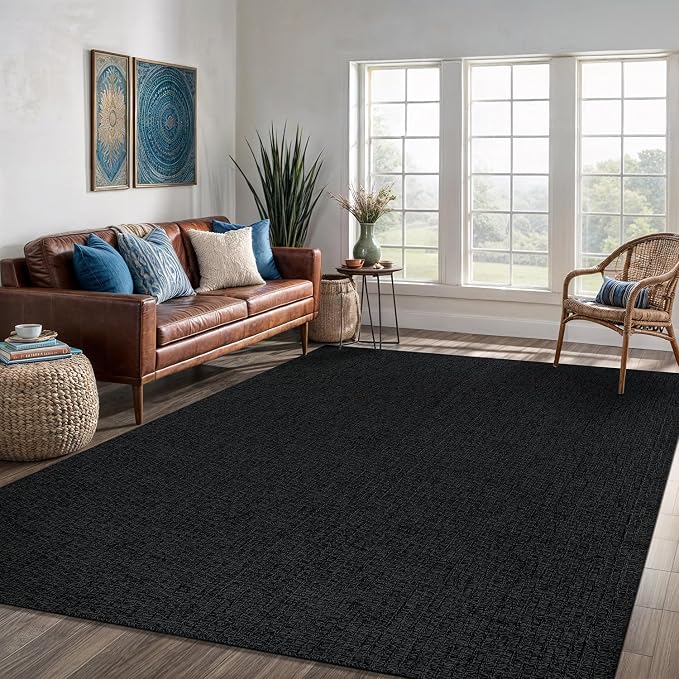 Easy Jute Rug 9x12 Indoor Outdoor Natural Rugs Solid Fiber Rug Woven Area Rug - Image 2