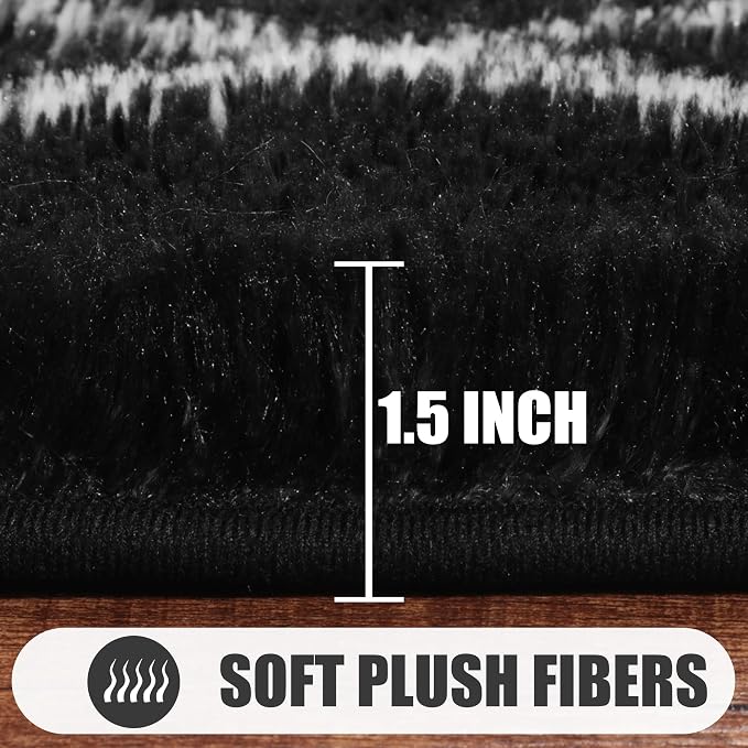 ONASAR Area Rugs for Living Room Bedroom, 5x8 Washable Fluffy Black and White - Image 2