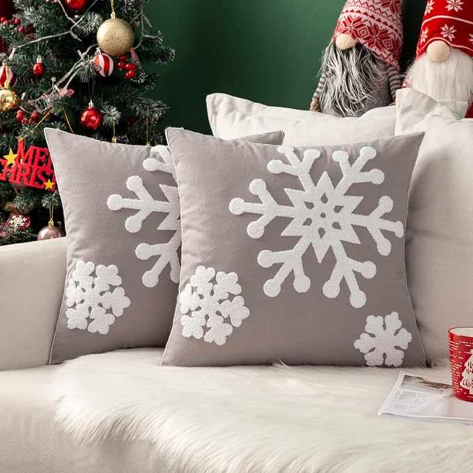 MIULEE Pack of 2 Christmas Decorative Snowflake Throw Pillow Covers Canvas by MIULEE