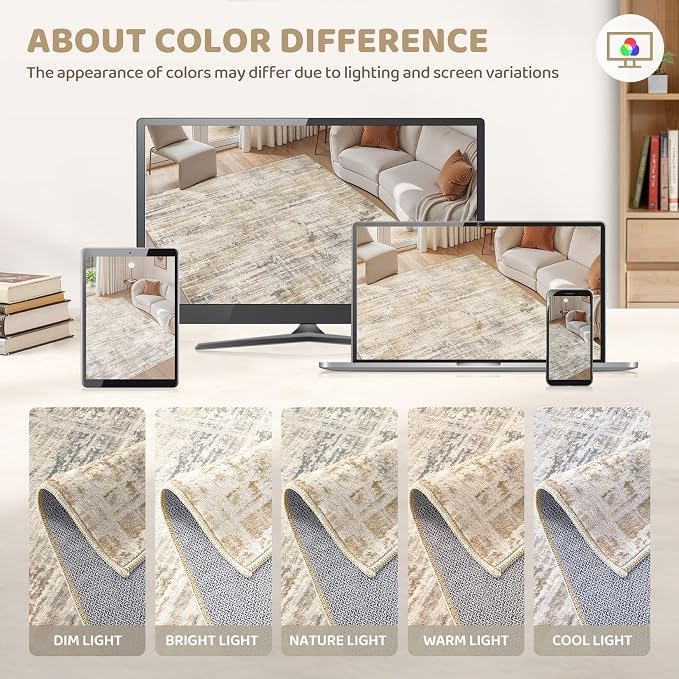 Area Rug for Living Room: 5x7 Washable Neutral Abstract Modern Soft Rugs Non - Image 6