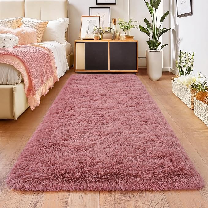 Blush Runner Area Rug for Hallway, Bedroom Bedside Plush Rugs, Non Slip Fluffy by Isdook