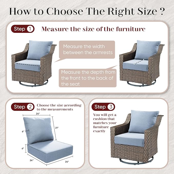 Luxury Outdoor Seat Cushion Set-24 x 24 x 6 Inch Outdoor Chair Cushions - Image 7