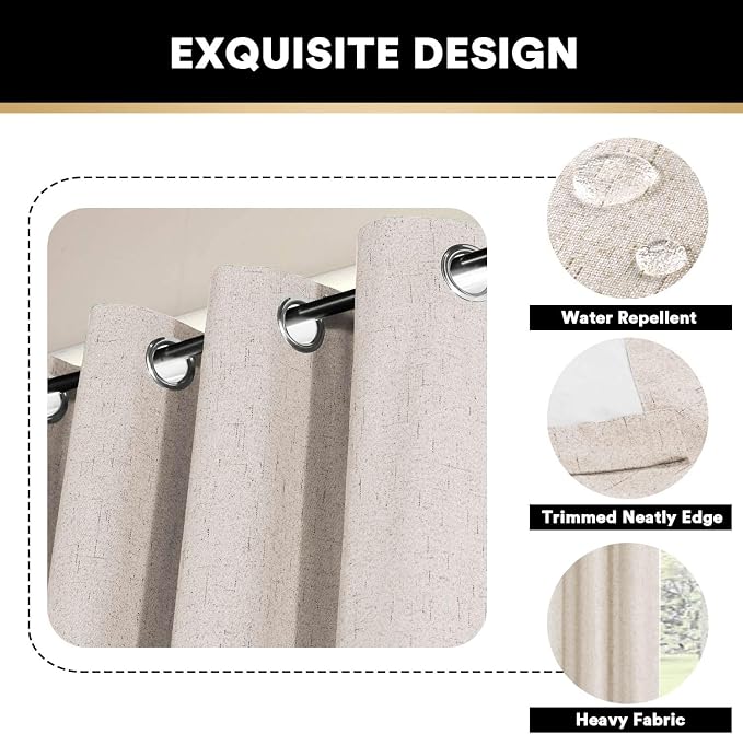PrinceDeco Linen Blackout Curtains 100% Blackout Curtains 108 Inches Long Linen - Image 6