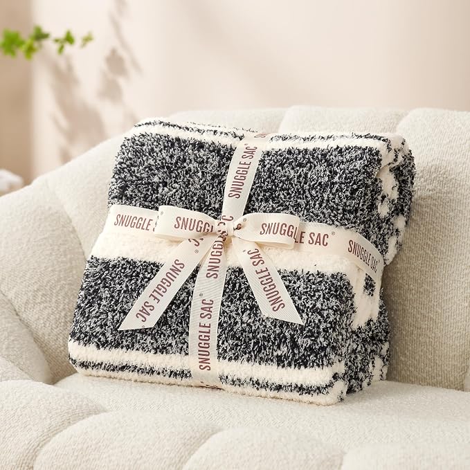 Snuggle Sac Black White Stripe Twin Size Reversible Super Soft Bedding Blanket - Image 5