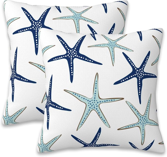 Throw Pillow Covers Nautical Starfish Pillow Covers 18x18 Inch Set of 2 Navy by Naqiuli