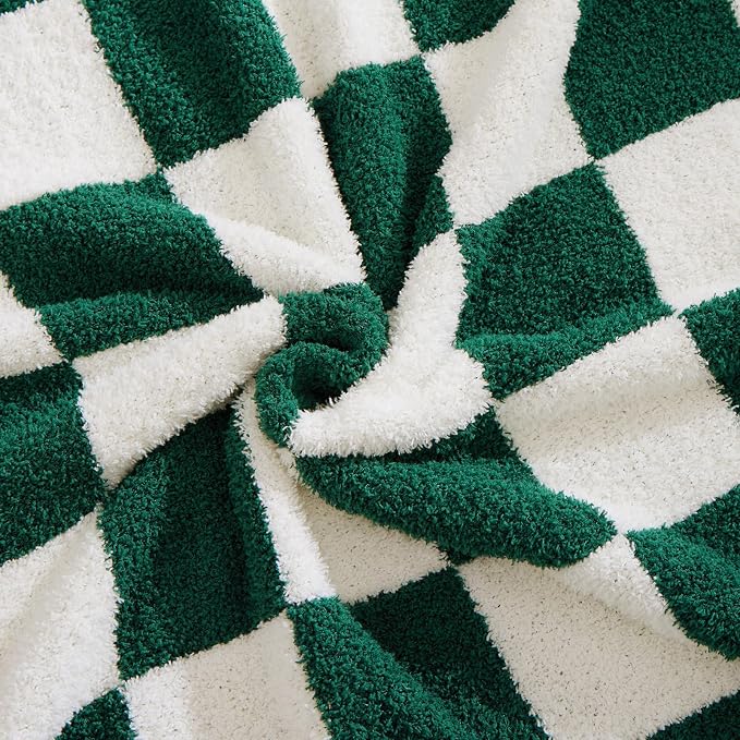 WRENSONGE Checkered Throw Blanket, Avocado Green Soft Cozy Fluffy Warm Hand - Image 5