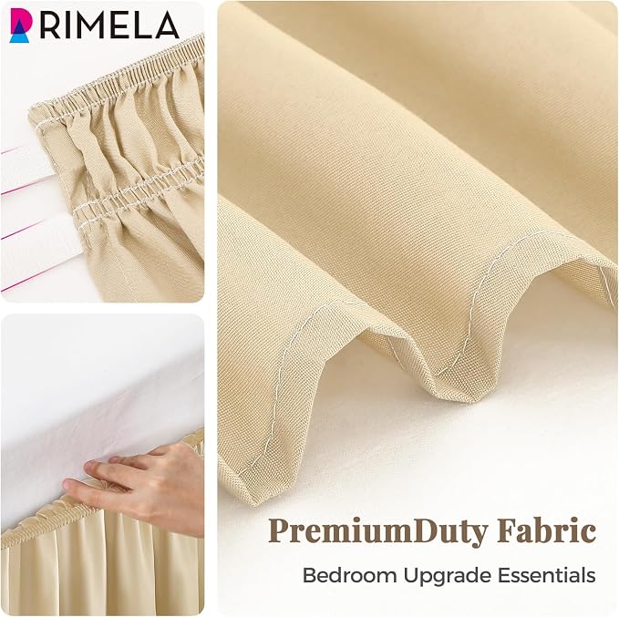 RIMELA Beige White Bed Skirt Queen Size 18 Inch Drop, Elastic Bed Skirting - Image 8
