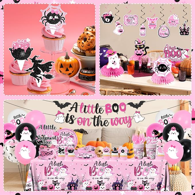 193pcs A Little Boo is On The Way Tableware Halloween Baby Shower Decorations - Image 5