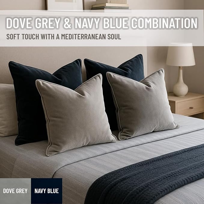 2 Pack Velvet Decorative Throw Pillow Covers, Dove Grey, Contrast Piping - Image 5