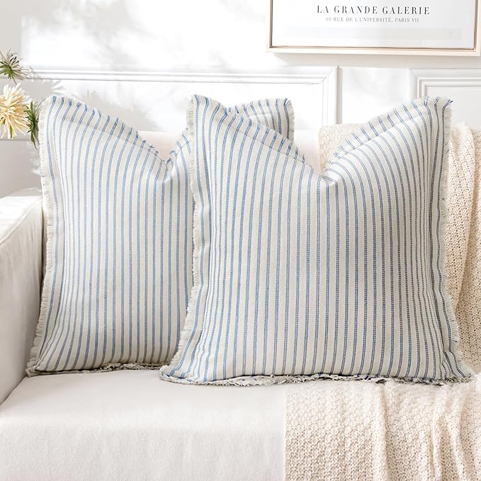 MIULEE Pack of 2 Light Blue Pillow Covers 20x20 Inch Striped Farmhouse Couch by MIULEE