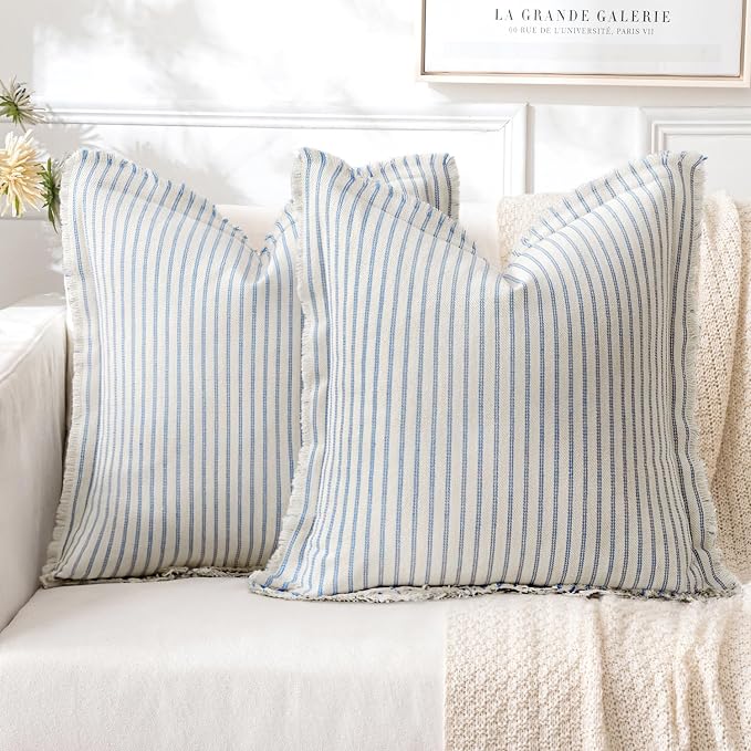 MIULEE Pack of 2 Light Blue Pillow Covers 22x22 Inch Striped Farmhouse Couch by MIULEE