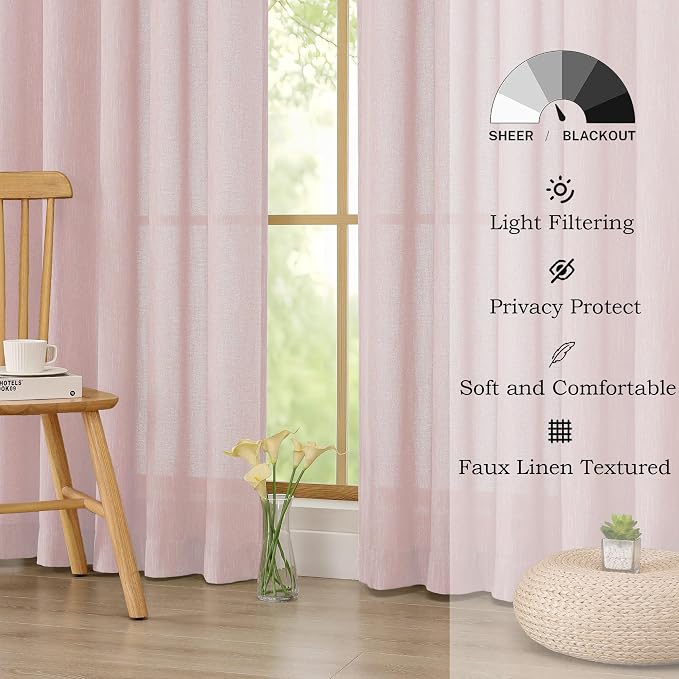 Simplebrand Blush Semi Sheer Faux Linen Textured 120 Inches Long Curtains 2 - Image 8