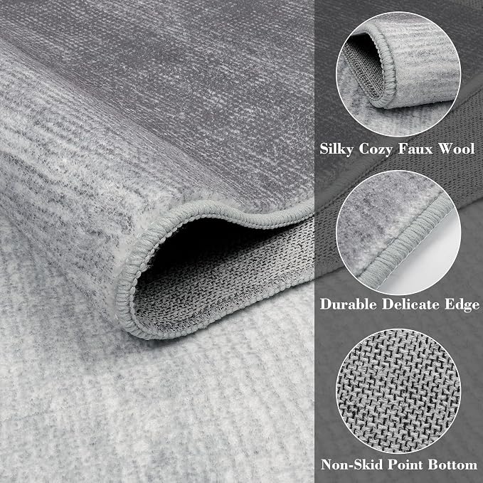 Wonnitar Modern Ombre Round Rug 4ft, Washable Grey Round Kitchen Area Rug - Image 3