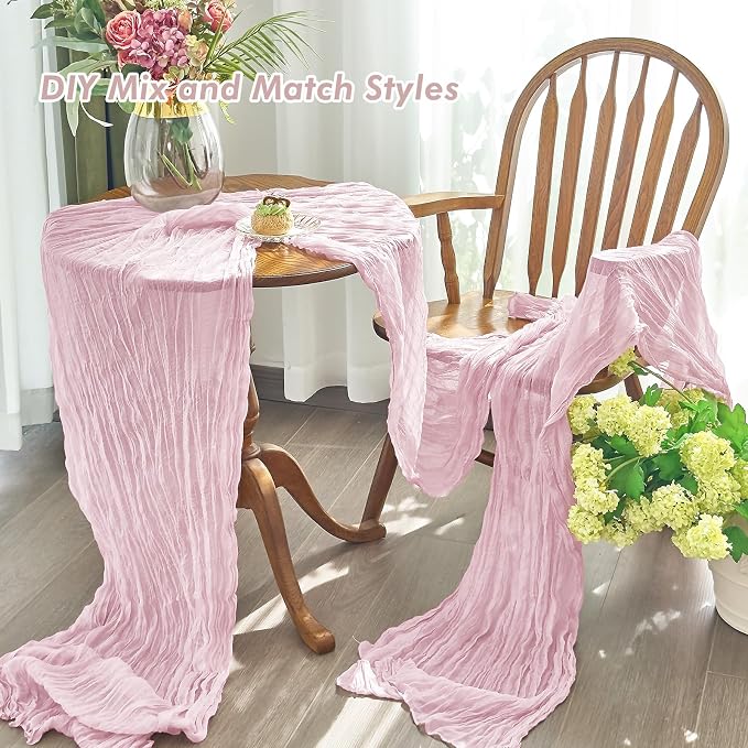 IVAPUPU 6 Pcs Cheesecloth Table Runner - 10ft Pink Boho Gauze Cheese Cloth - Image 5