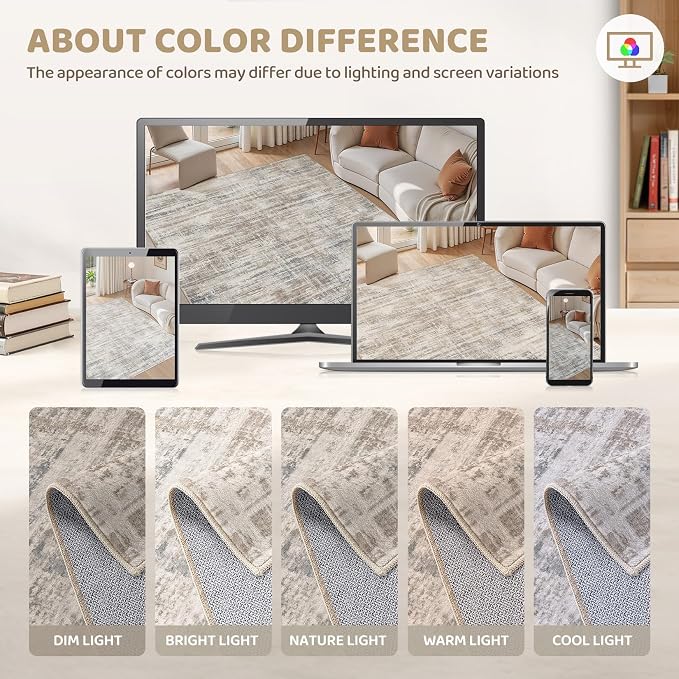 2x3 Entryway Area Rugs: Washable Neutral Abstract Small Rug Door Mat Non-Slip - Image 4