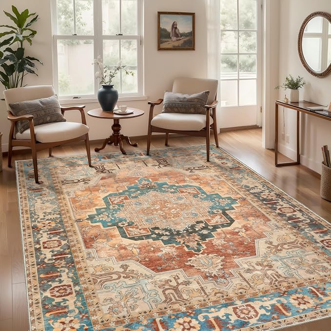 Tangsoo 5x7 Area Rug Washable for Living Room, Vintage Rug Indoor Non Slip - Image 2