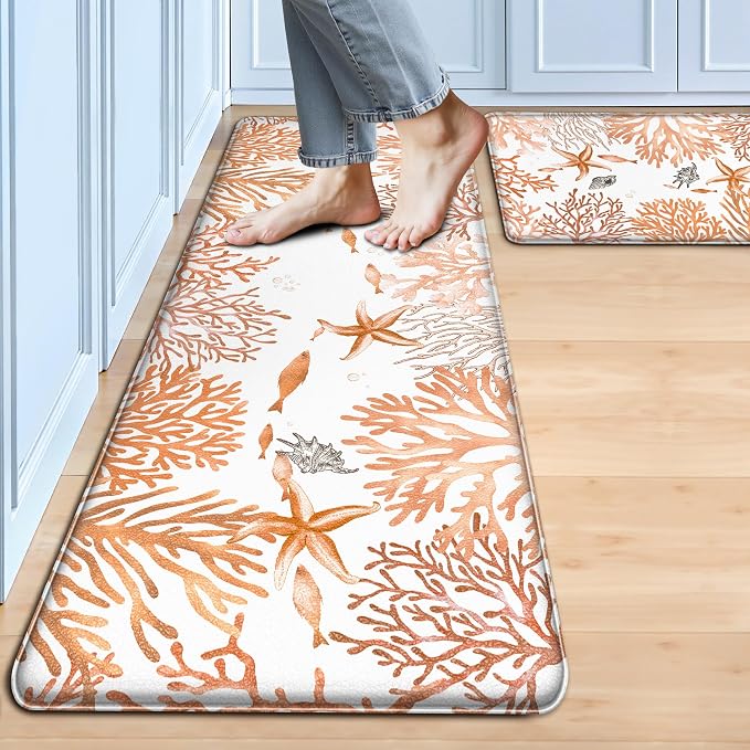 Kitchen Mats for Floor Cushioned Anti Fatigue Sets of 2 Coastal Kitchen Rugs by Tritard