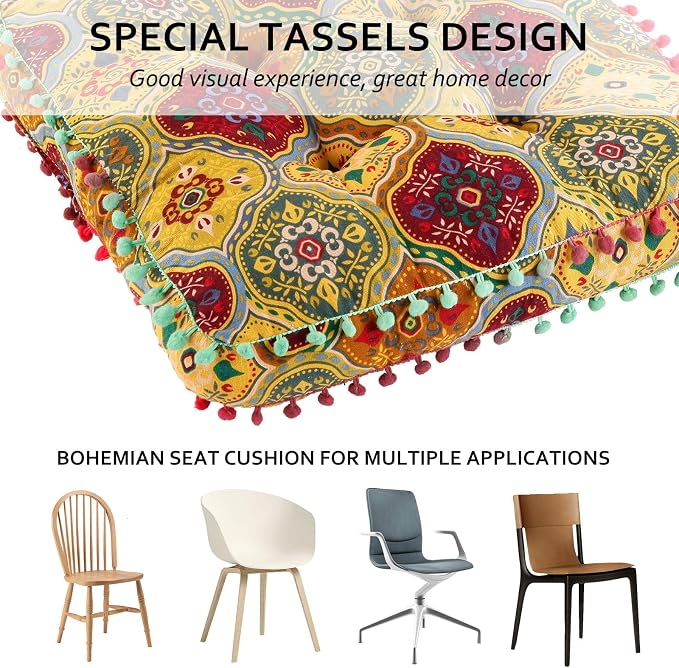 Bohemian Seat Cushion，Indoor & Outdoor 16.5" x 16.5" Seating Cushion - Image 5