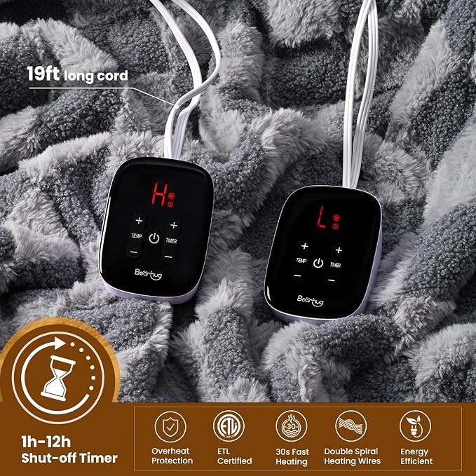 Bearhug Heated Blanket King Size 100" x 90" Dual Controller Electric Blanket - Image 4