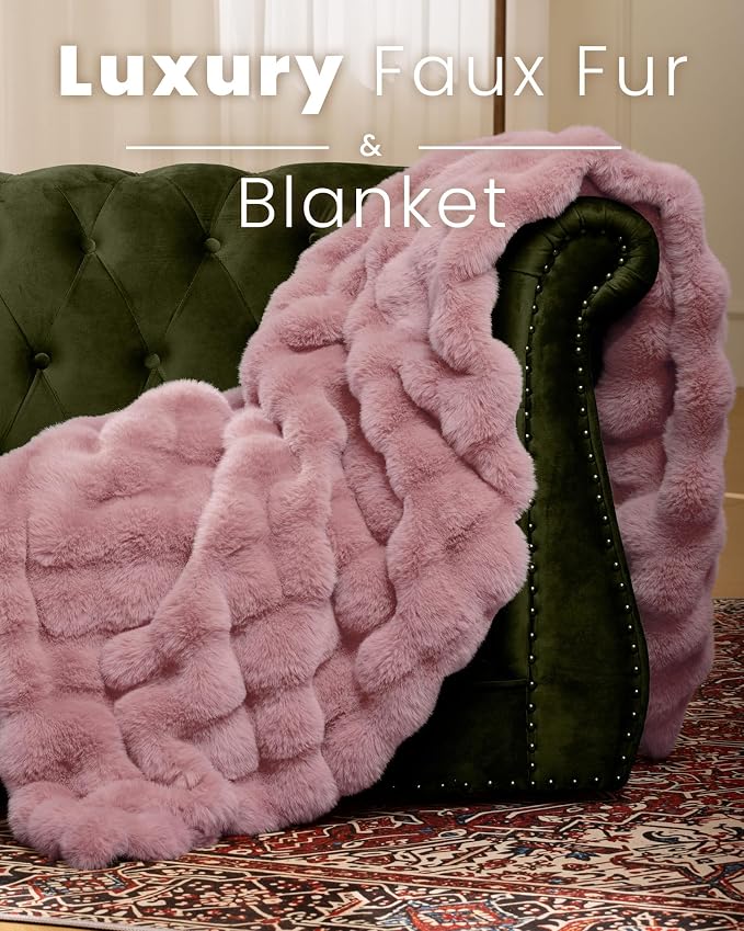 Ultra Soft Cozy Faux Fur Throw Blanket, Fuzzy Plush Thick Bubble Blanket - Image 3