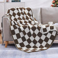 WRENSONGE Checkered Throw Blanket, Coffee Soft Cozy Fluffy Warm Hand Made Throw by WRENSONGE