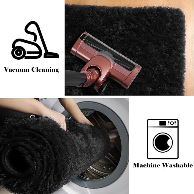ONASAR Black Area Rugs for Living Room Bedroom, 5x8 Fluffy Shaggy Rug, Washable - Image 6