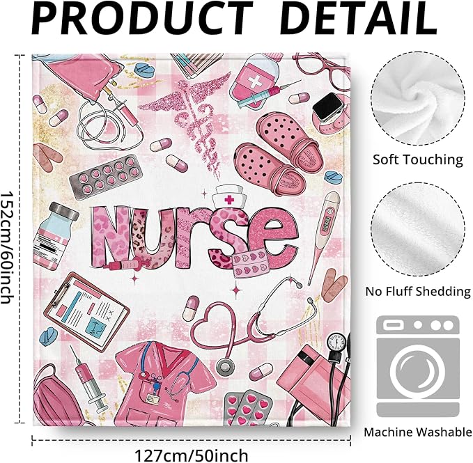 Pink Nurse Blanket, Coquette Pink Print Throw Blankets - Image 3