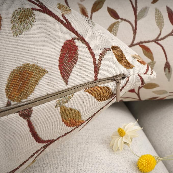 YOUR SMILE Classical Embroidery Jacquard Beige Leaf Pattern Square Decorative - Image 7