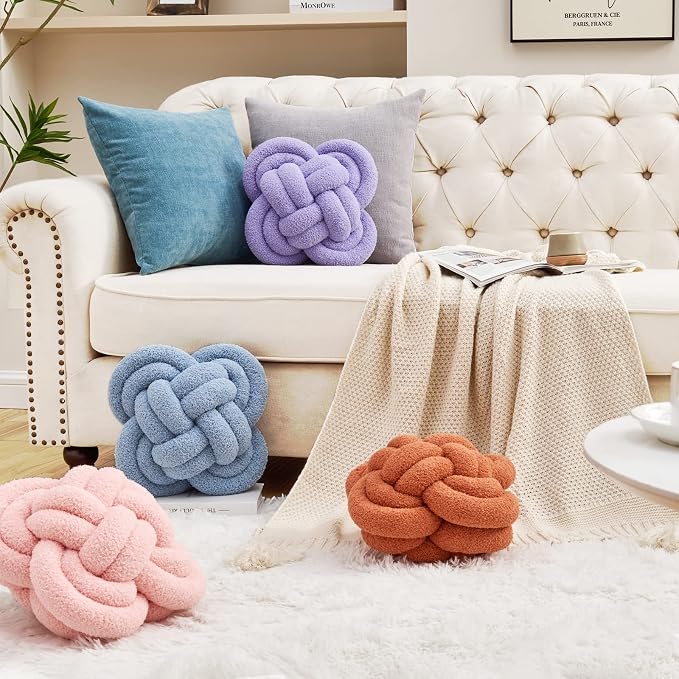 Xiashrk Knot Pillow Ball, Hot Pink Knotted Plush Throw Pillow Home Couch Decor - Image 4