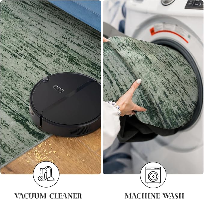 Modern Abstract Runner Rug 2x6, Forest Green Washable Kitchen Runner Non-Slip - Image 5