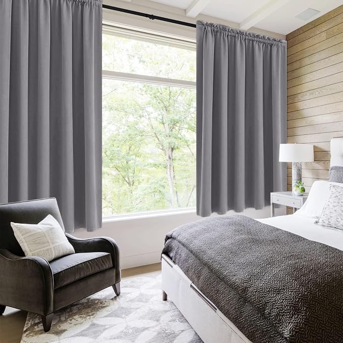 DWCN Grey Blackout Curtains for Half Window, Thermal Insulated Energy Saving - Image 2
