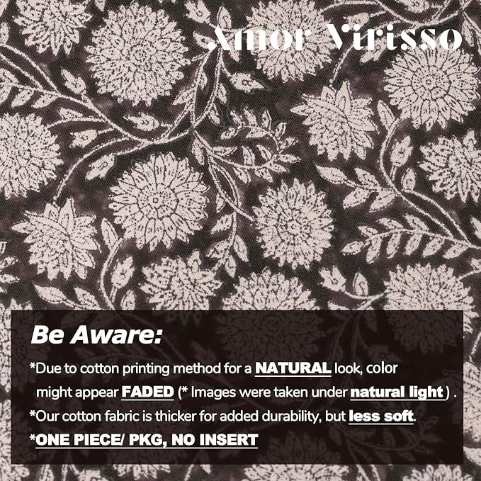 Amor Virisso Floral Throw Pillow Covers 18x18 Block Print Pillow Covers Vintage - Image 3