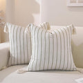 Boho Throw Pillow Covers 18x18 Inch Set of 2, Textured Linen Striped Square by QDTTSRY