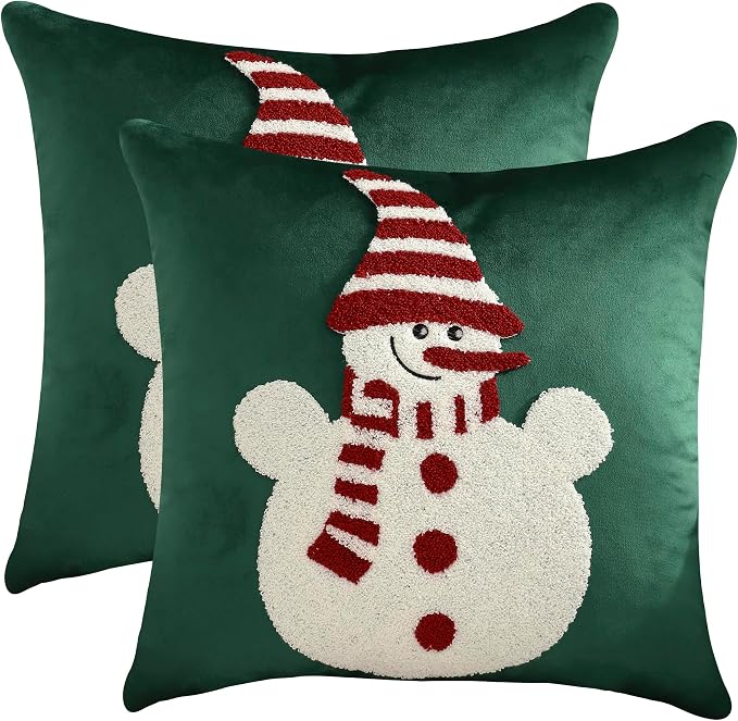 LUOYEHK Christmas Snowman Pillow Covers 18x18 Set of 2 Velvet Green Pillow by LUOYEHK