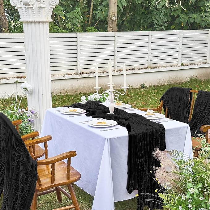 IVAPUPU 10 Pcs Cheesecloth Halloween Table Runner - 10ft Black Boho Gauze Black - Image 7
