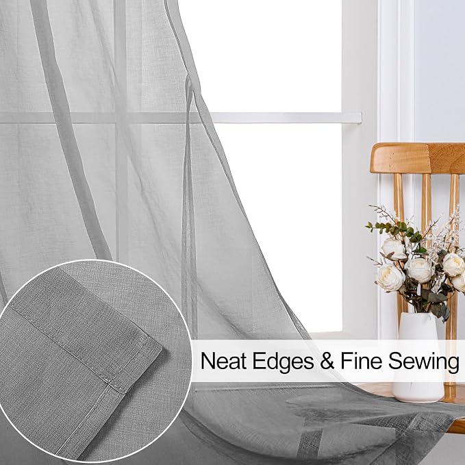XWZO Grey Sheer Curtains for Bedroom, Light Filtering Voile Textured Drapes - Image 4