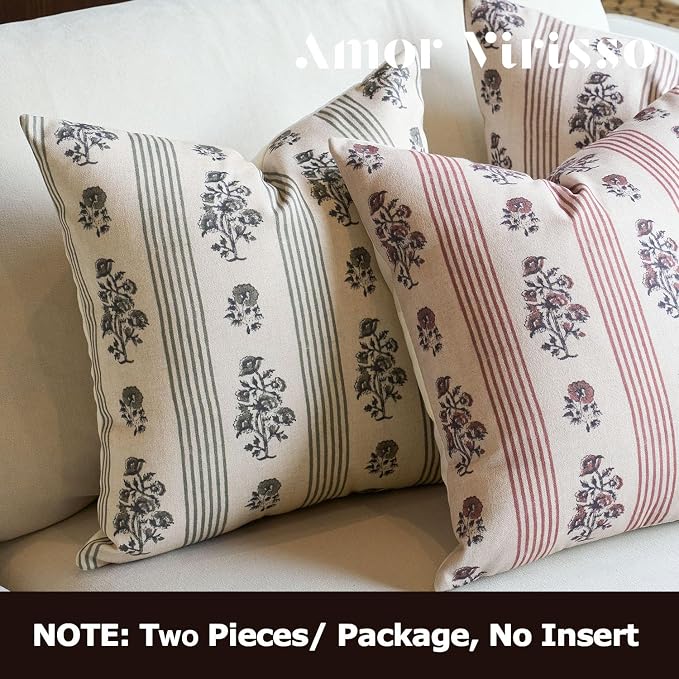 Amor Virisso Floral Throw Pillow Covers 20x20 Set of 2 Block Print Pillow - Image 4