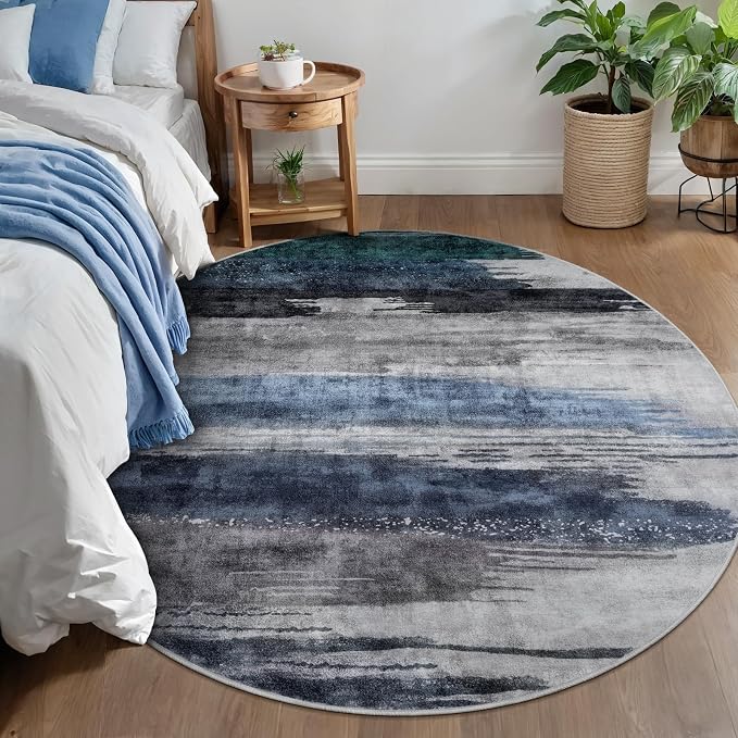 Ciicool 5ft Round Washable Rug, Modern Abstract Circle Rugs, Non-Slip Thin - Image 2