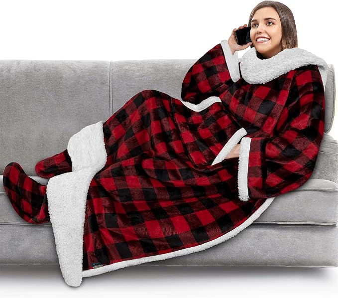 PAVILIA Sherpa Blanket with Sleeves, Foot Pocket by PAVILIA