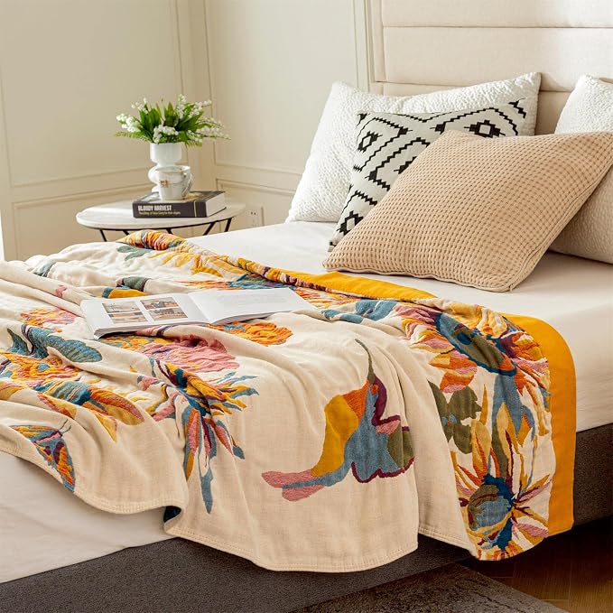 MSGKV Boho Throw Blanket for Couch 100% Cotton Throw Floral Bed Blanket - Image 8
