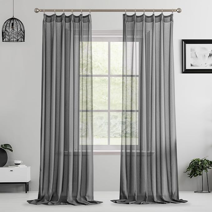 MAIHER Grey Pinch Pleat 144 Inch Curtains Extra Long Sheer 12ft Curtains - Image 9