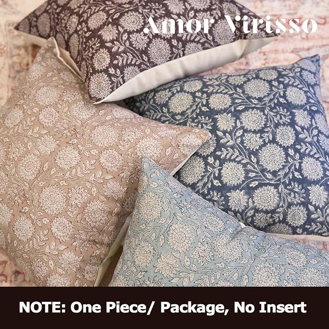 Amor Virisso Floral Pillow Covers 18x18 Throw Pillow Covers Vintage Block Print - Image 3