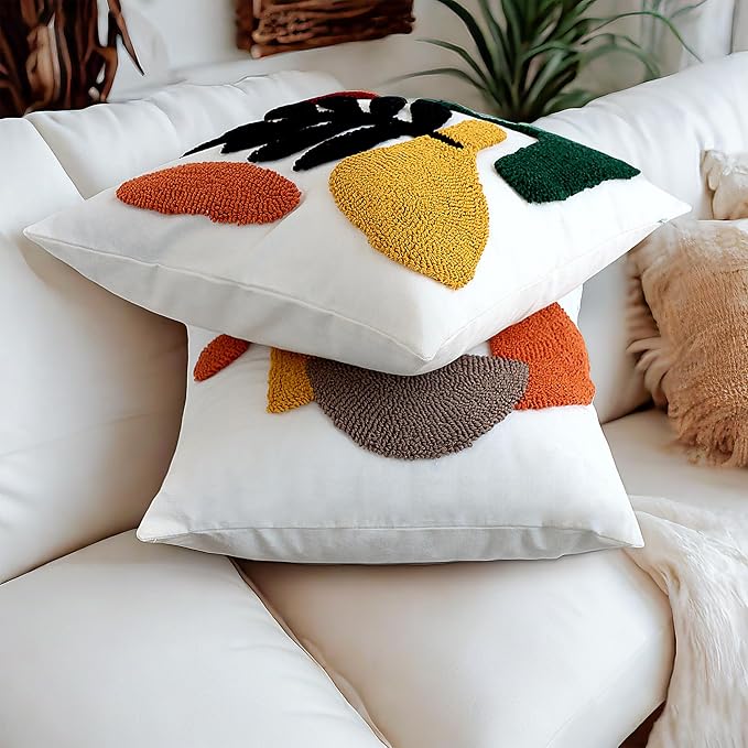 Boho Accent Pillow Covers 18x18- Tufted Abstract Modern Square Throw Pillow - Image 7