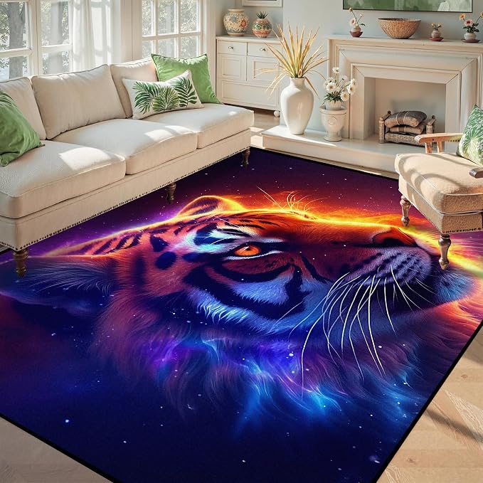 5' X 7' Galaxy Tiger Rug 3D Fierce Tigers Area Rugs - Image 7