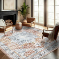 Area Rug 9x12 Washable Tangerine Vintage Traditional Mat Distressed Indoor by CHAMPLANT