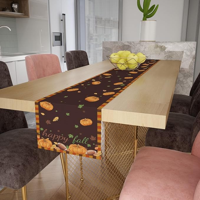 Happy Fall Pumpkin Table Runner, Linen Farmhouse Fall Table Runners, - Image 7