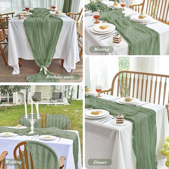 IVAPUPU 1 Pcs Cheesecloth Table Runner - 10ft Sage Green Boho Gauze Cheese - Image 6