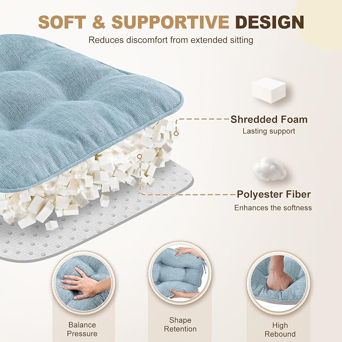 downluxe Indoor Chair Cushions for Dining Chairs, Tufted Overstuffed Textured - Image 3